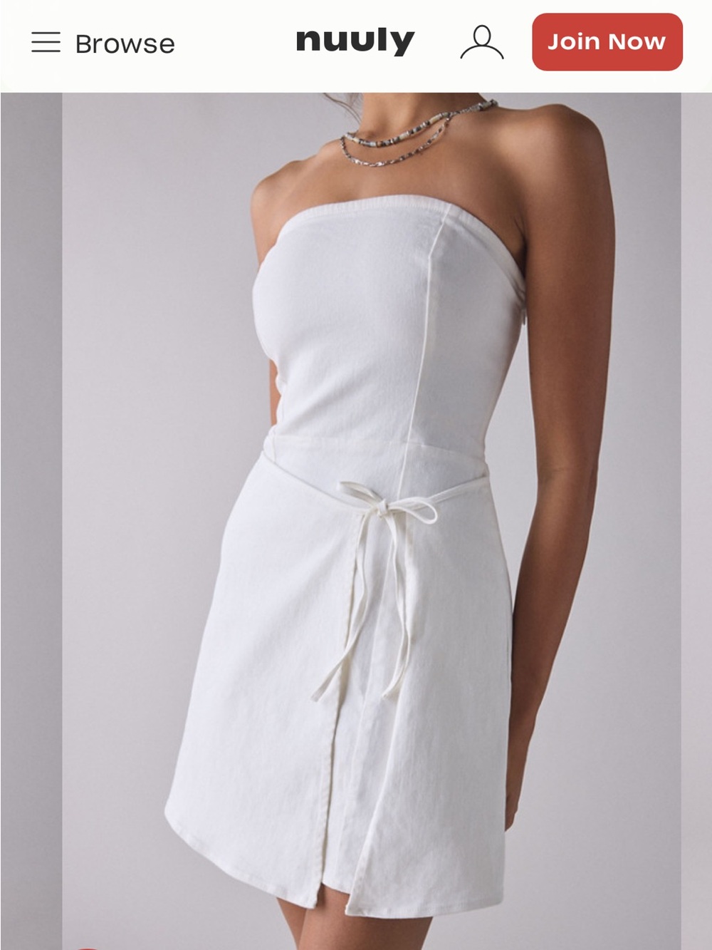 BDG White Strapless Tie-Waist Mini Dress
